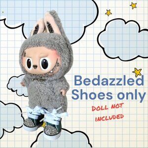 Blue Denim Bedazzled Rhinestone Sneakers for your Labubu